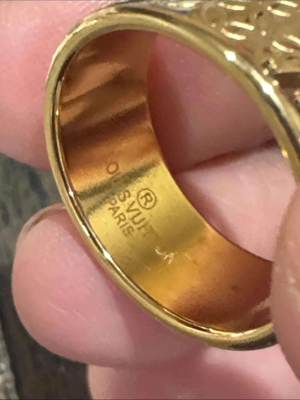 Louis Vuitton Gold Embossed Monogram Wide Band Ring